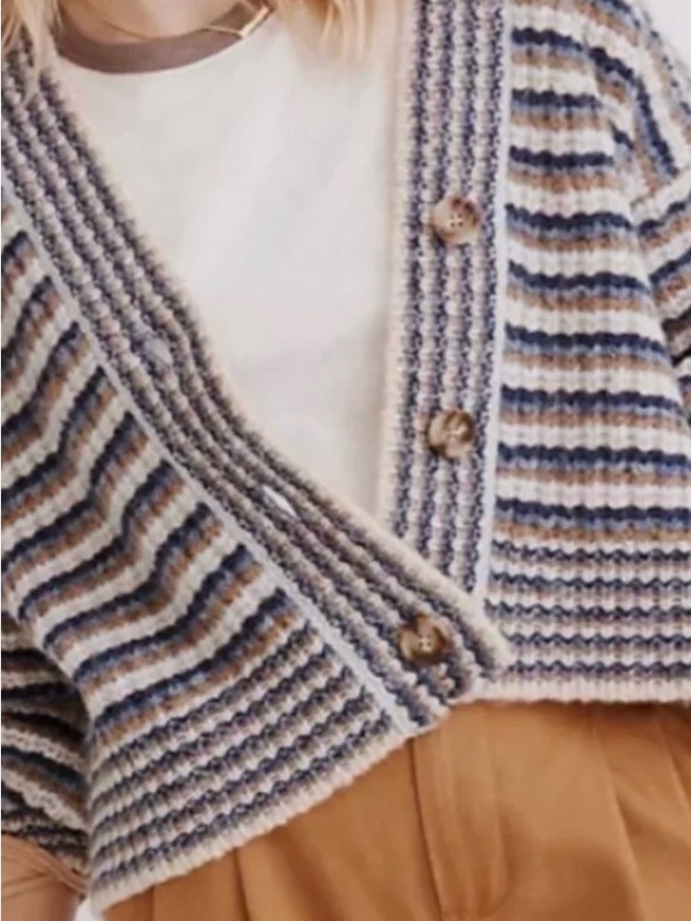 Madewell - WallerStriped Knit Button-Front Women’s Cardigan - Blue, Cream & Brow